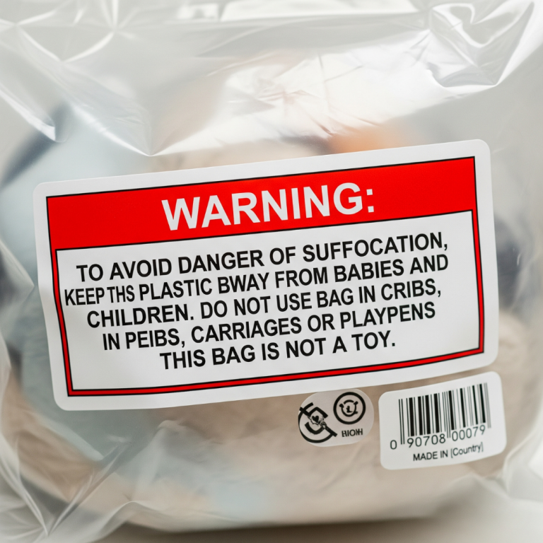 Proper FBA polybag and labeling example for Amazon compliance