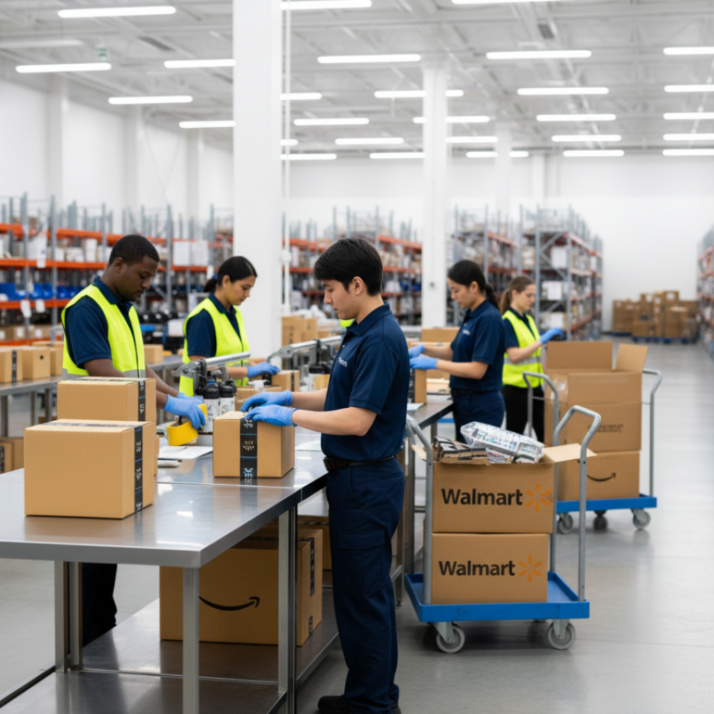 3PL team preparing inventory for Amazon and Walmart fulfillment