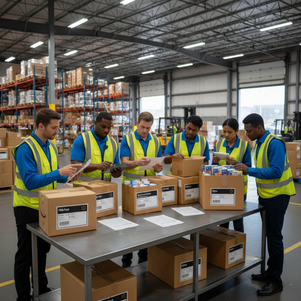 3PL team auditing Amazon and Walmart prep compliance in Q1